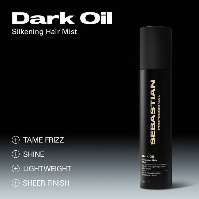 Sebastian Dark Oil silkening hair mist bottle on a gradient background