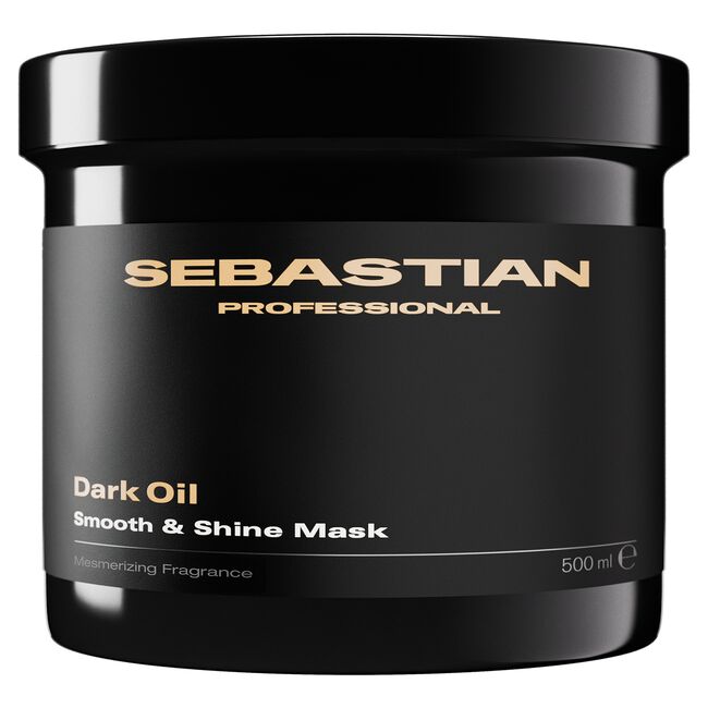 Sebastian Professional Dark Oil Smooth & Shine Mask in a 500 ml black plastic jar with a black label and gold lettering.