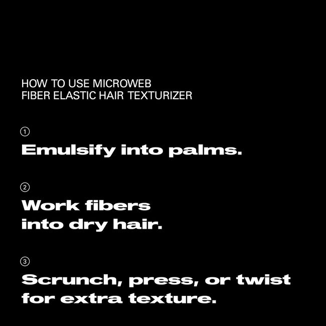Instructions for using Microweb Fiber Elastic Hair Texturizer on a black background