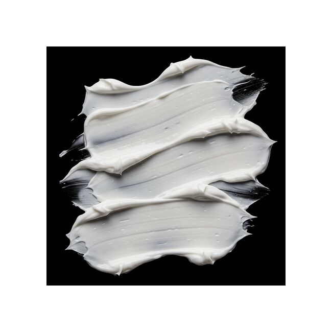 Creamy white Potion 9 Conditioner texture swatch, smeared in three horizontal layers with visible brush strokes, centered on a solid black square background.