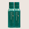 Two teal bottles of Leaf and Flower Instant Volume Shampoo and Conditioner Duo for fine hair, 12 fl oz each, feature white and gold text with a leaf design at the bottom.