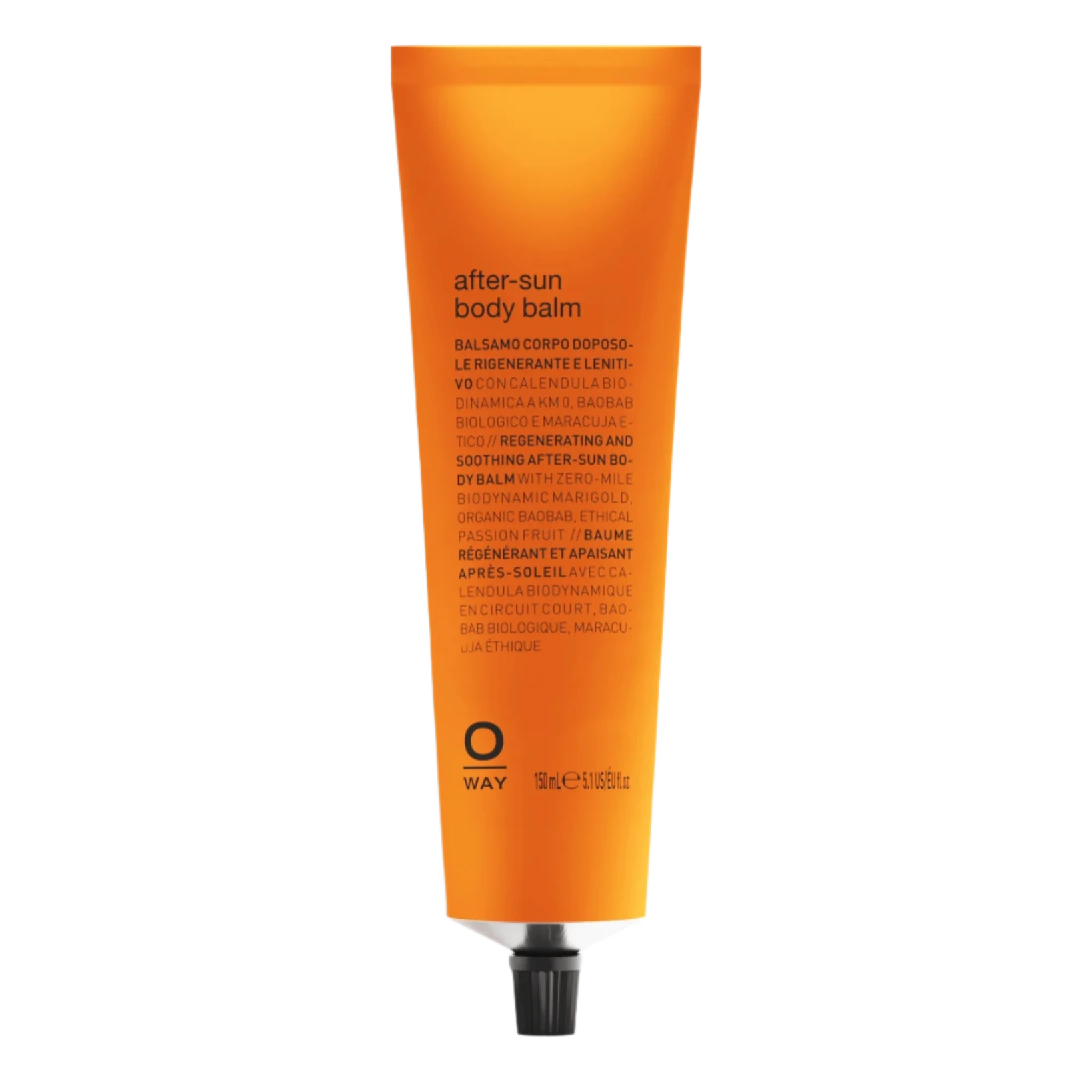 Oway After Sun Body Balm soothes and hydrates sun-exposed skin. Presented in a tube with an orange label, black text, and a black screw cap, it's perfect for nourishing your body after time in the sun.