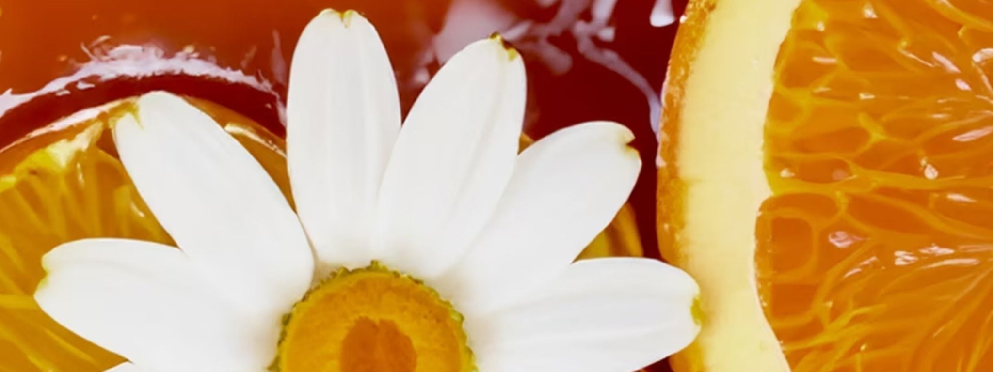 orange slices and a daisy in amber honey