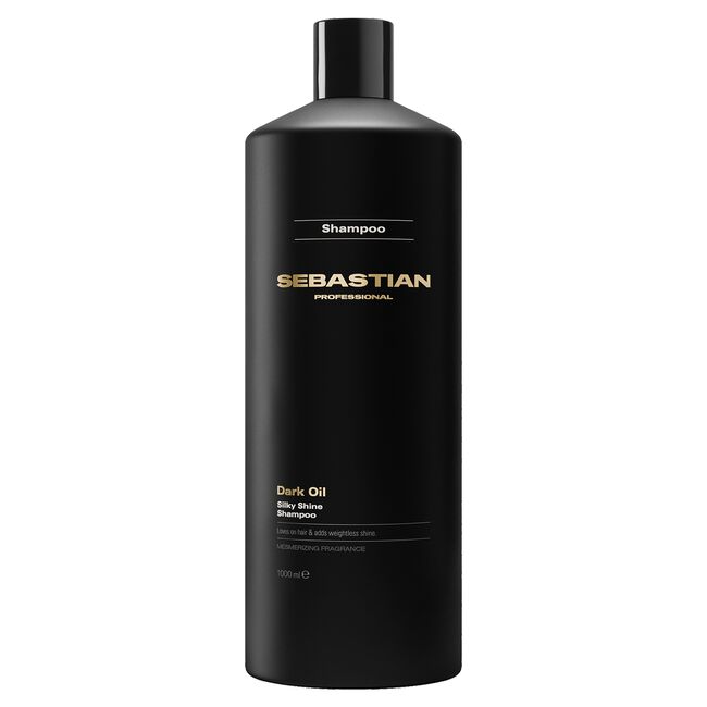 1 Liter black bottle of Sebastian Dark Oil Shampoo on a white background