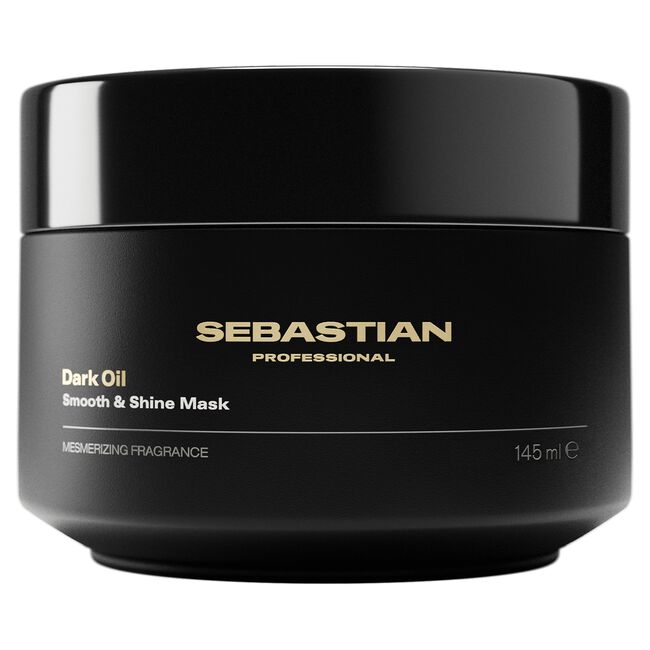 Black jar of Sebastian Professional Dark Oil Smooth & Shine Mask on a white background