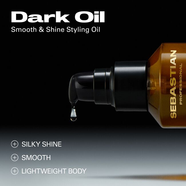 Sebastian Dark Oil bottle with oil dripping, black background