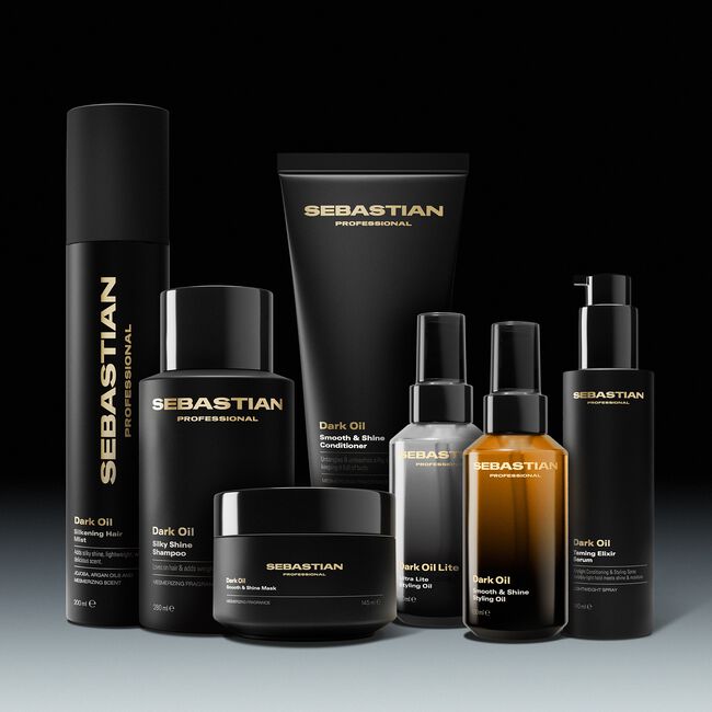 Collection of Sebastian Professional hair care products on a gradient background