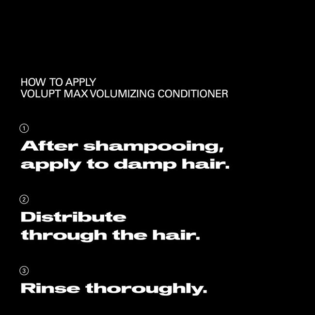 Instructions for applying Volupt Smooth & Shine Conditioner on a black background