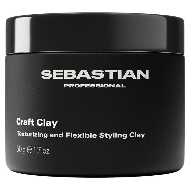 Sebastian Professional Craft Clay Texturizing and Flexible Styling Clay in a matte black jar with white text, shown on a plain white background.