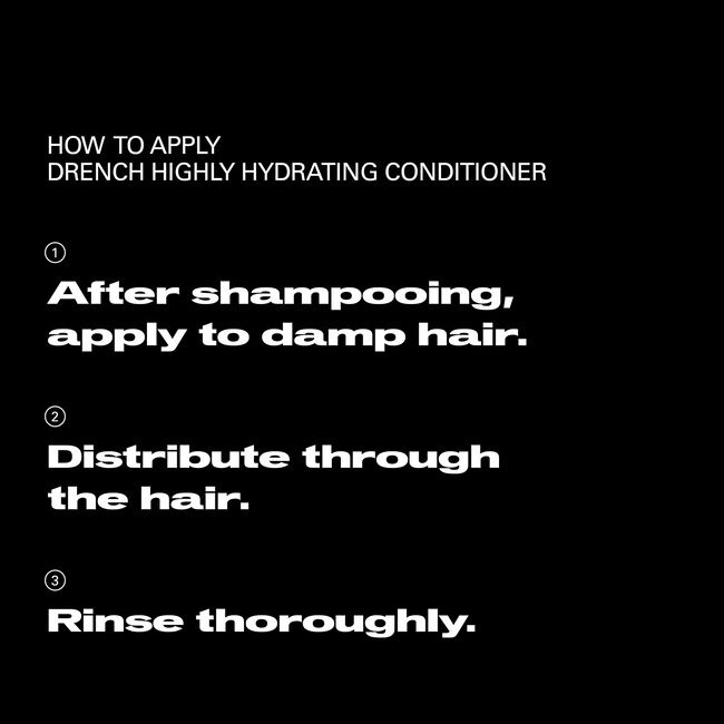 Instructions for applying hydrating conditioner on a black background