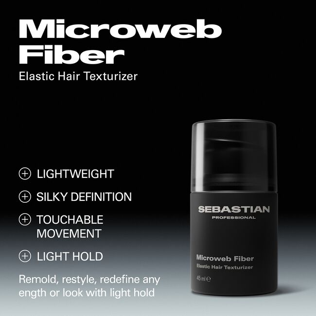 Sebastian Microweb Fiber product with features listed on a black background