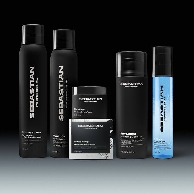 Collection of Sebastian hair care products on a gradient background