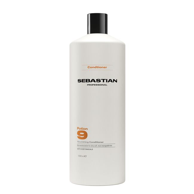 A 1L white bottle of Sebastian Professional Potion 9 Strengthening Shampoo with a black cap, shown on a plain white background.