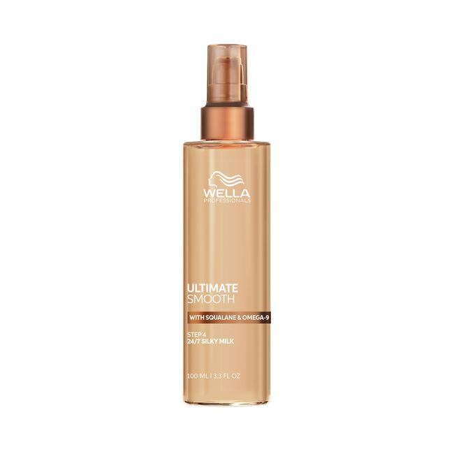 Wella Professionals Ultimate Smooth 24/7 Silky Milk bottle on a white background.