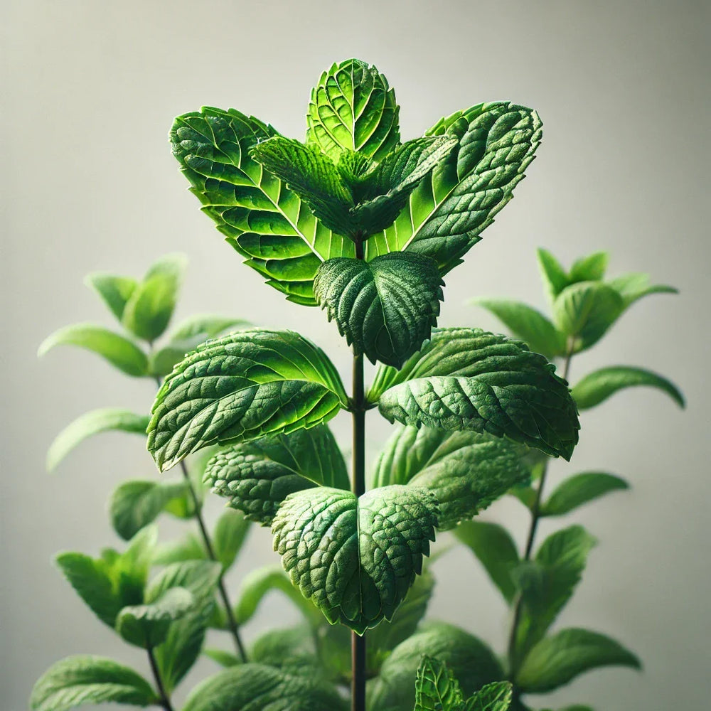 Close-up of lush green mint leaves, symbolizing the refreshing power of Oway Plant & Mineral Refresh, a purifying dry shampoo powder by Oway—perfect for naturally invigorating all hair types.