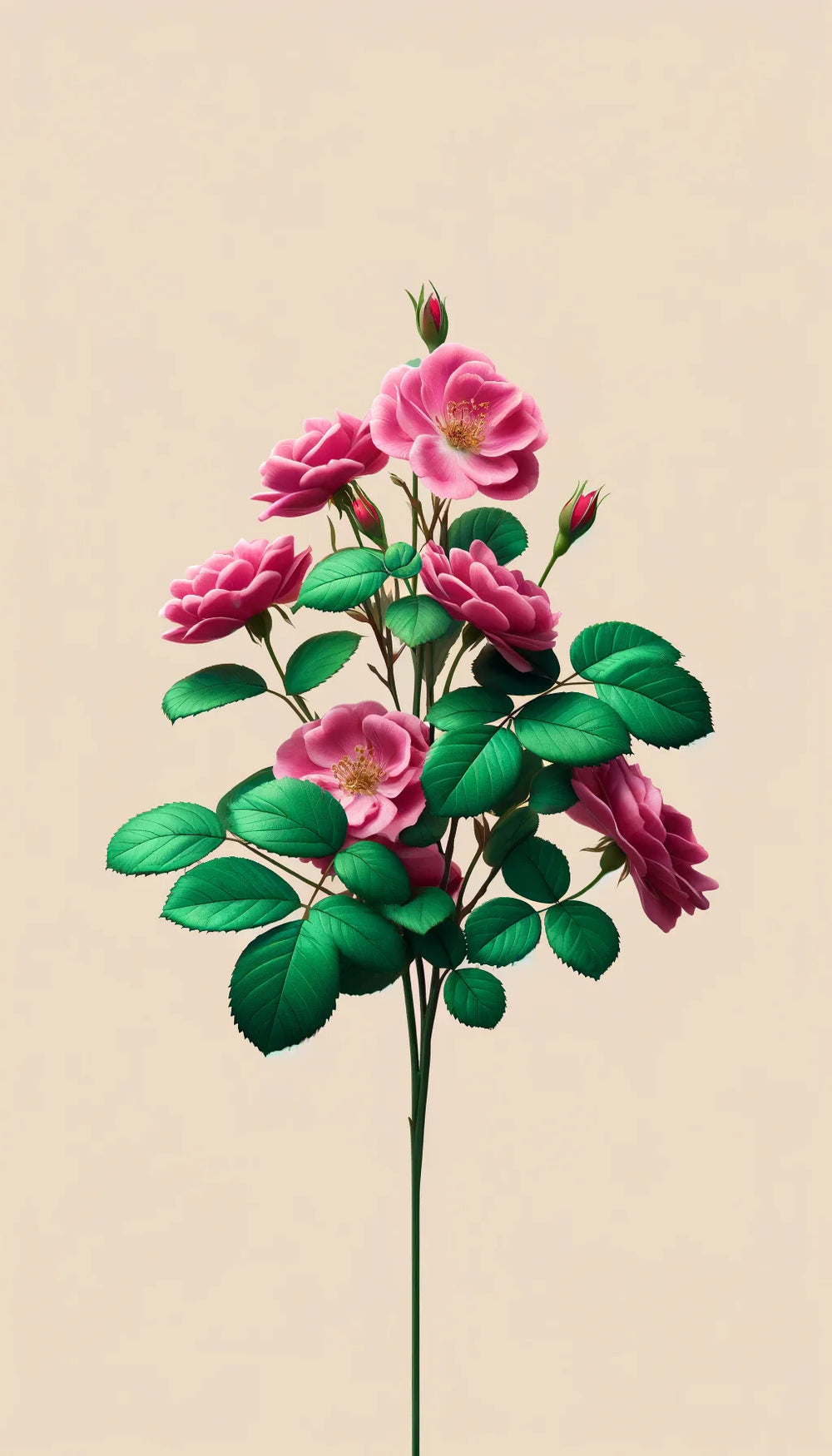 A single stem with pink roses and green leaves, evoking the softness of Oway Smoothing Conditioner, is set against a plain beige background.