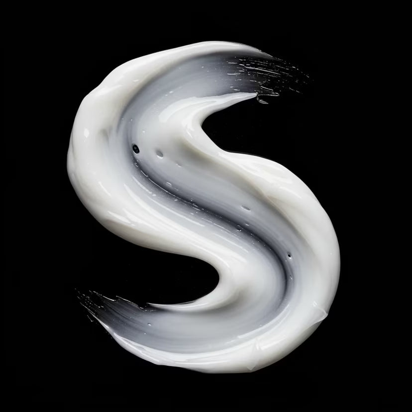 White cream swirl of Dark Oil Smooth & Shine Mask on a black background