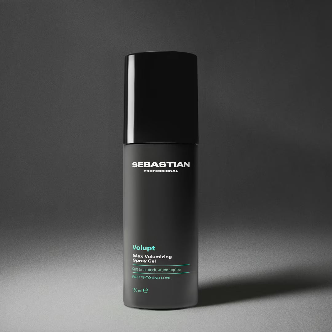 Sebastian Professional Volupt Max Volumizing Spray Gel bottle on a gray background