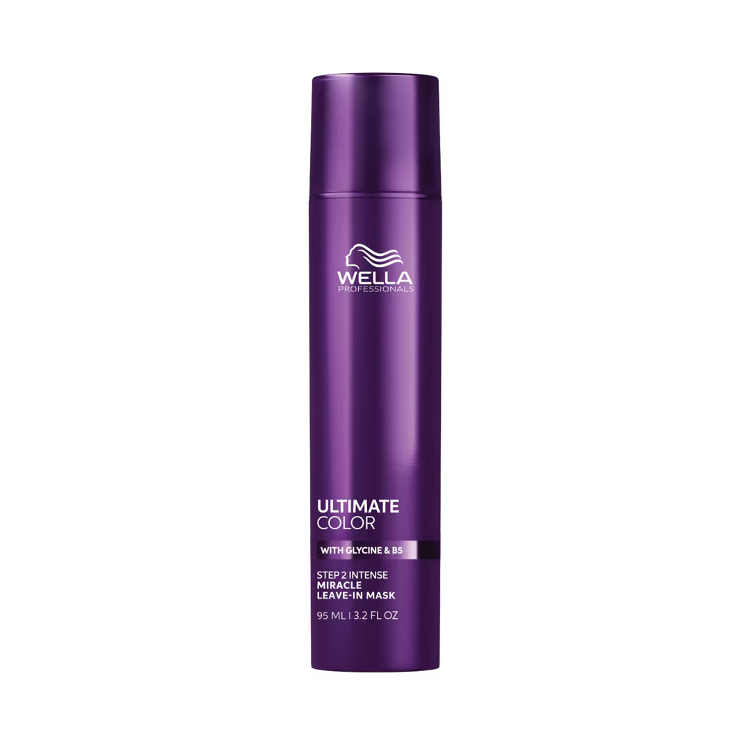 Purple Wella hair care product bottle on a white background