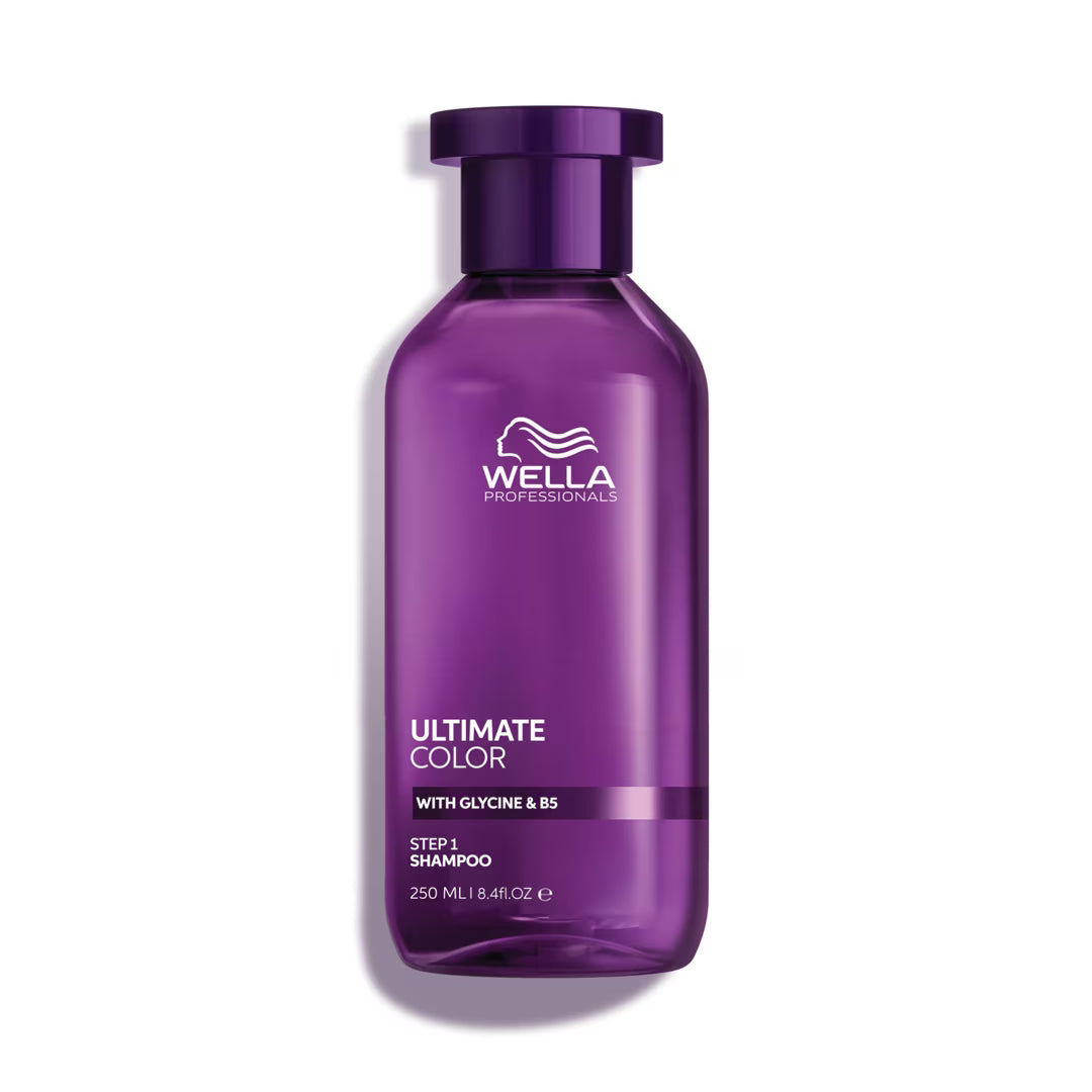 Purple shampoo bottle with Wella Professionals branding on a white background