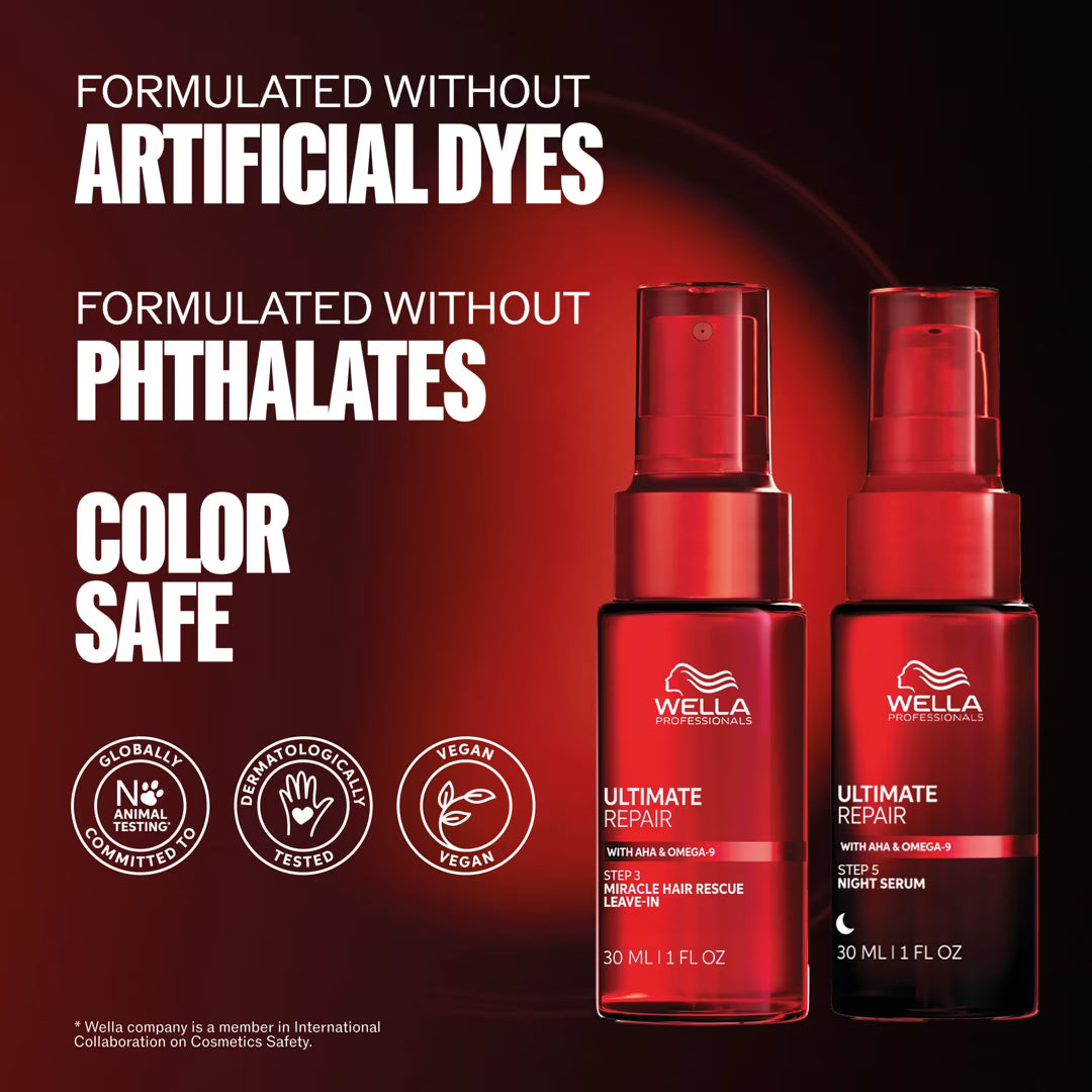 Wella hair care products with red bottles on a dark background