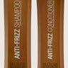 Two brown bottles labeled "Brazilian Blowout Anti-Frizz Shampoo" and "Brazilian Blowout Anti-Frizz Conditioner" from the Brazilian Blowout range, each containing 12 fl. oz. (350 ml), promise a sleek, smooth finish with their nourishing conditioner and effective shampoo formula.