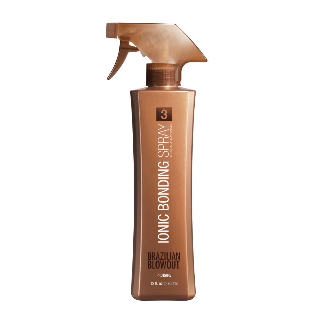 A bottle of Simply Colour Hair Salon Studio & Online Store Brazilian Blowout Ionic Bonding Spray for long-lasting results.