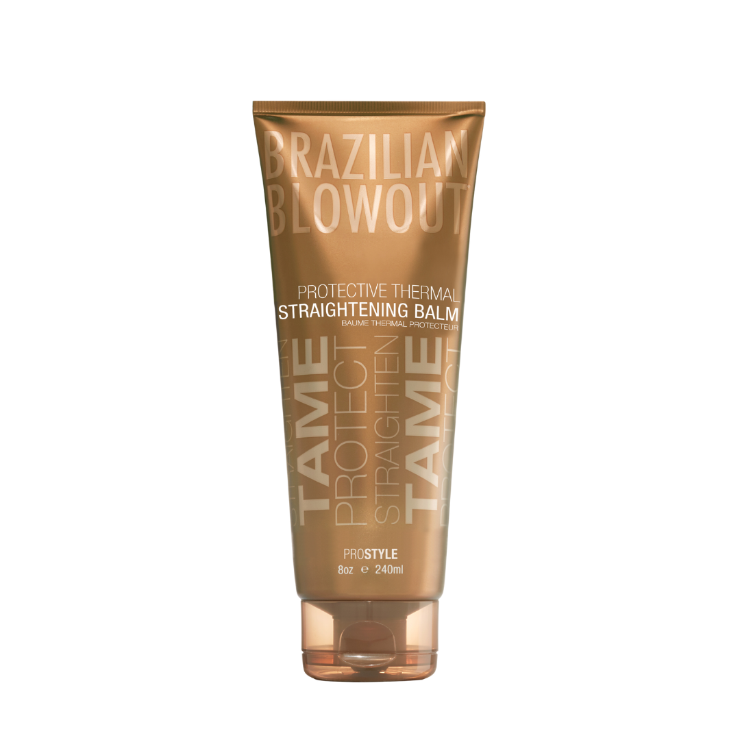 A tube of sleek Brazilian Blowout Protective Thermal Straightening Balm by Brazilian Blowout for frizz-free hair.