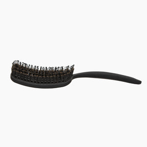 Black hairbrush with bristle head on a white background