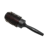 Black round hairbrush with bristle head on a white background