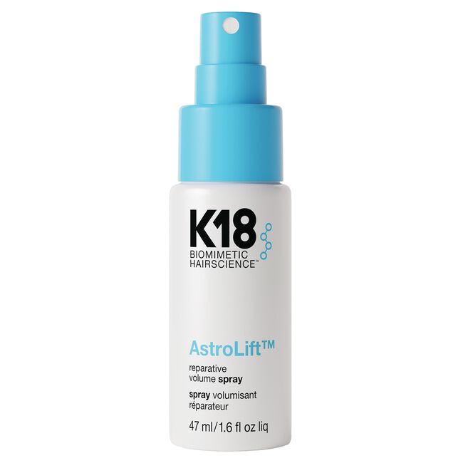 K18 Astrolift hair spray bottle on a white background