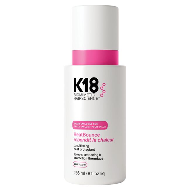 K18 HeatBounce hair product bottle on a white background