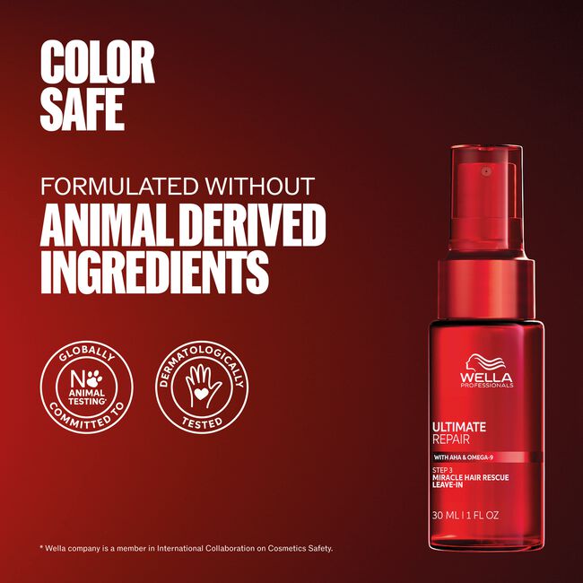Wella Ultimate Repair Miracle Hair Rescue leave-in 1 fl oz bottle - color safe, formulated without animal-derived ingredients