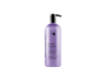 A bottle of Oligo Blacklight Blue Shampoo for brassiness elimination on a black background.