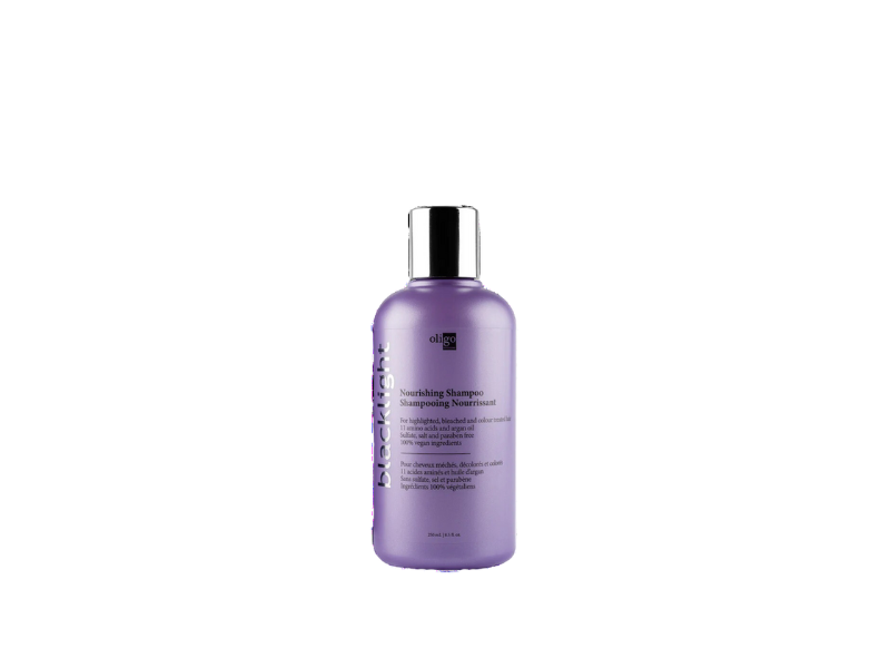 A bottle of Oligo Blacklight Nourishing Shampoo nourishes and moisturizes color-treated hair.
