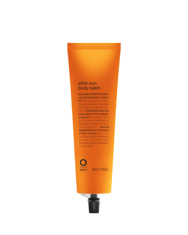Oway After Sun Body Balm soothes and hydrates sun-exposed skin. Presented in a tube with an orange label, black text, and a black screw cap, it's perfect for nourishing your body after time in the sun.