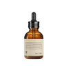 Brown glass dropper bottle with a label on a white background