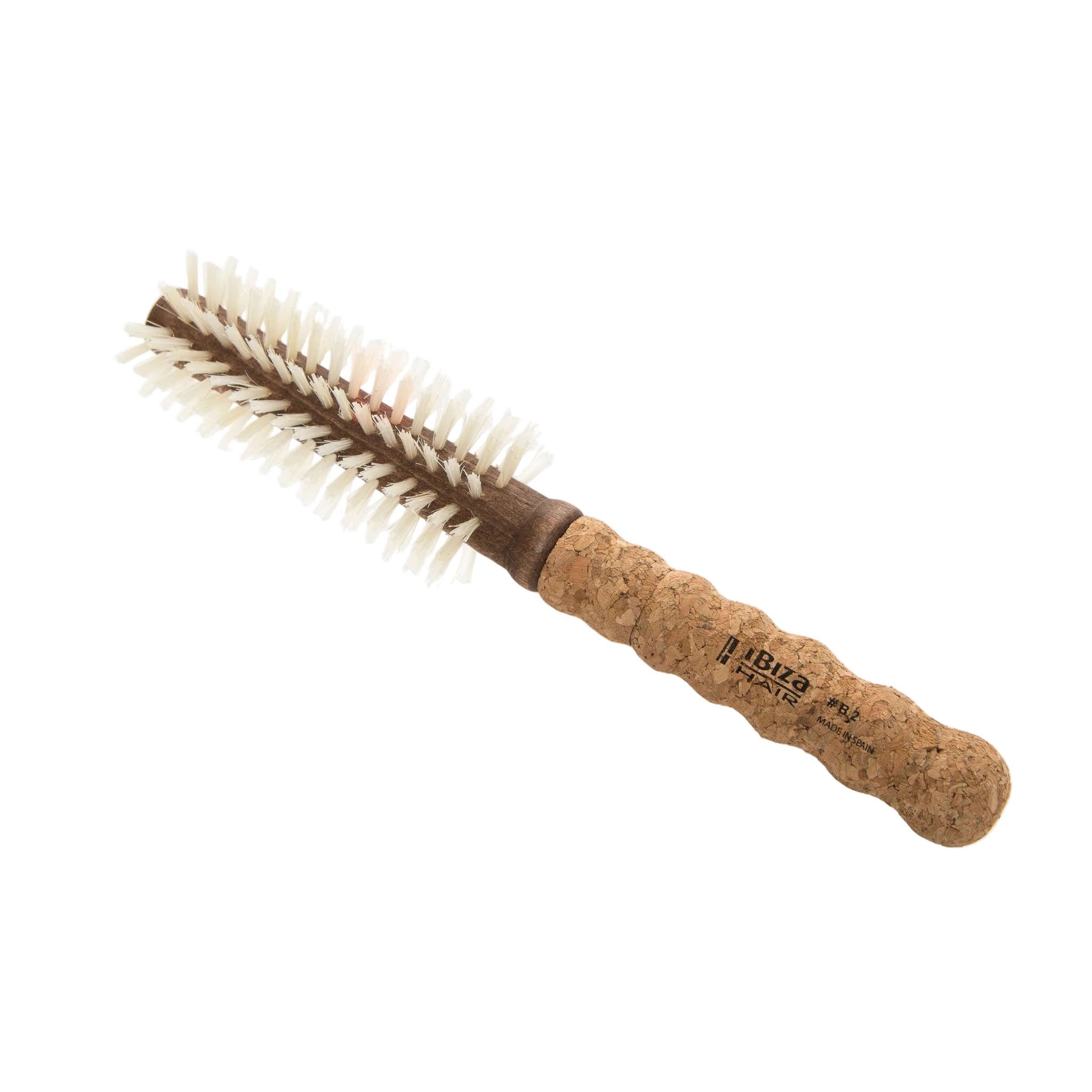 Round brush with cork handle on a white background