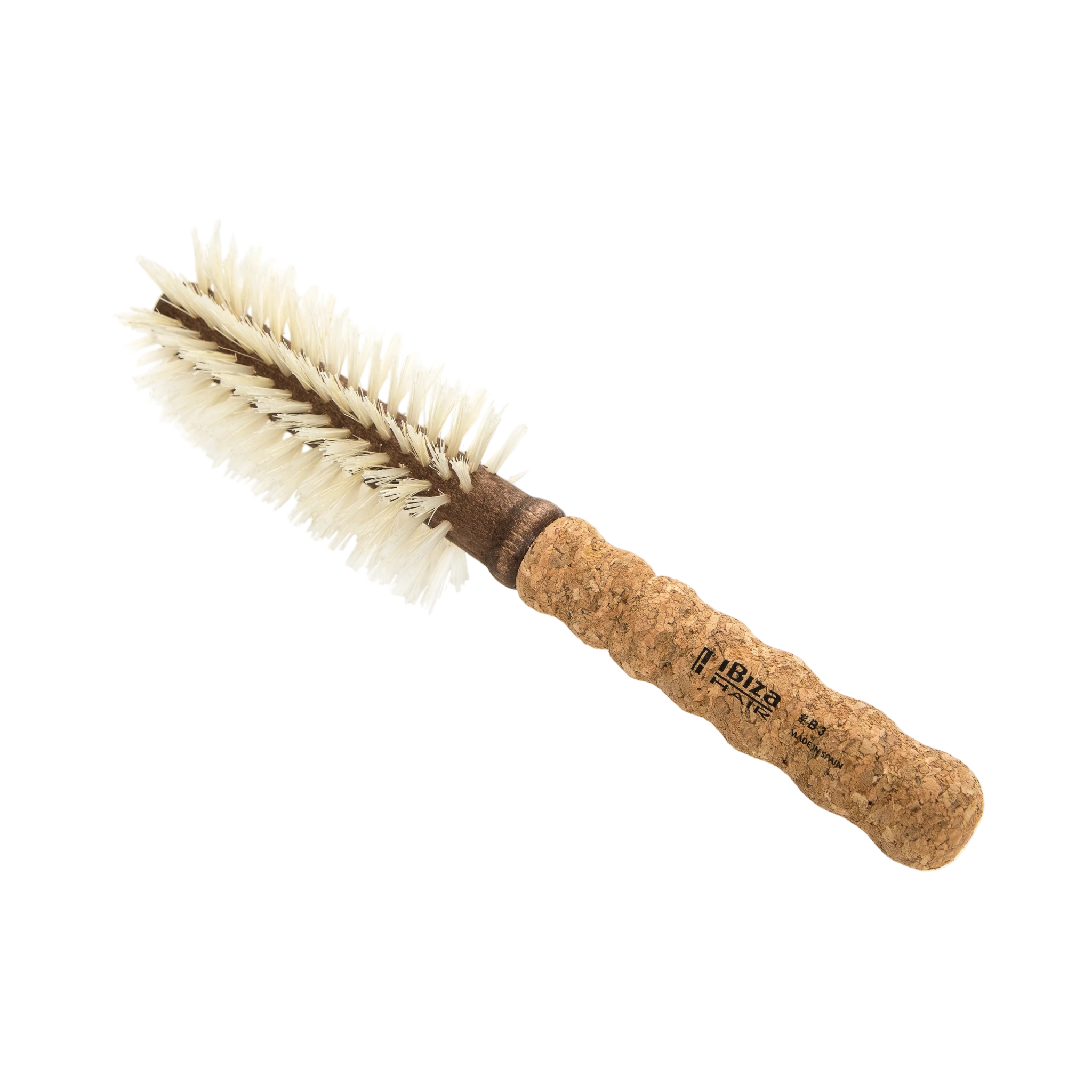 Round brush with cork handle on a white background