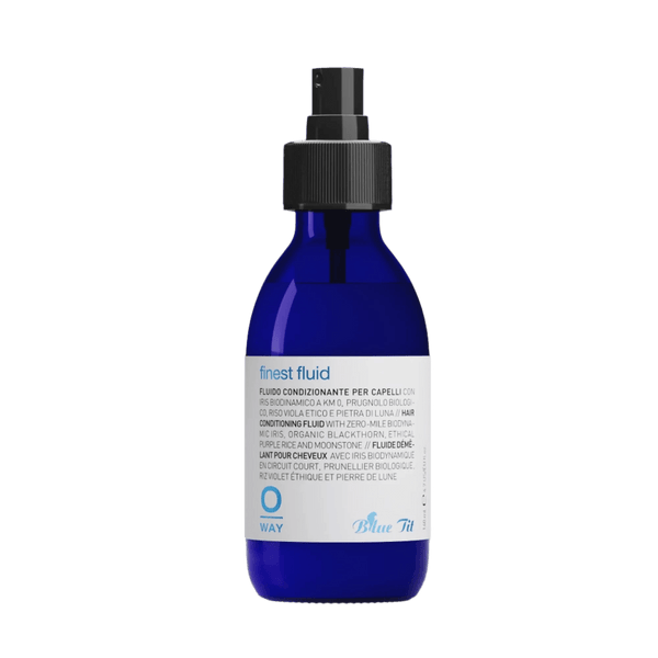 Blue bottle with a black cap on a white background