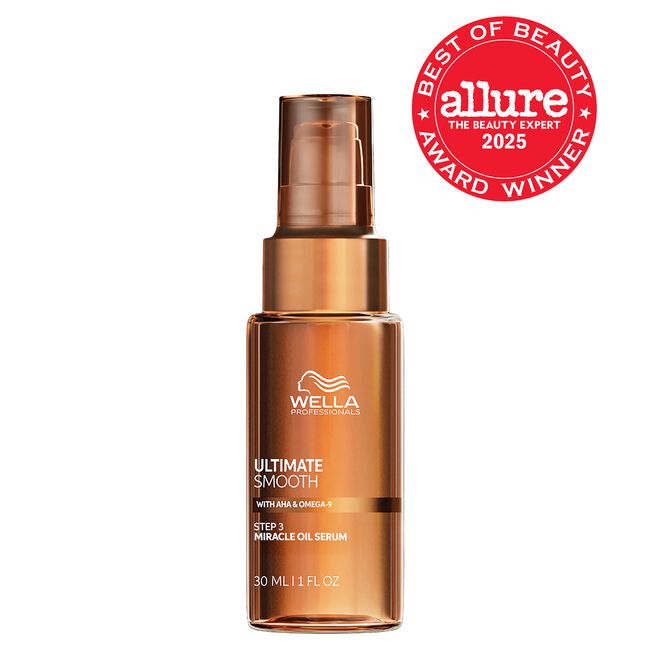 Wella oil serum bottle with 'Allure Best of Beauty 2025' award on a white background