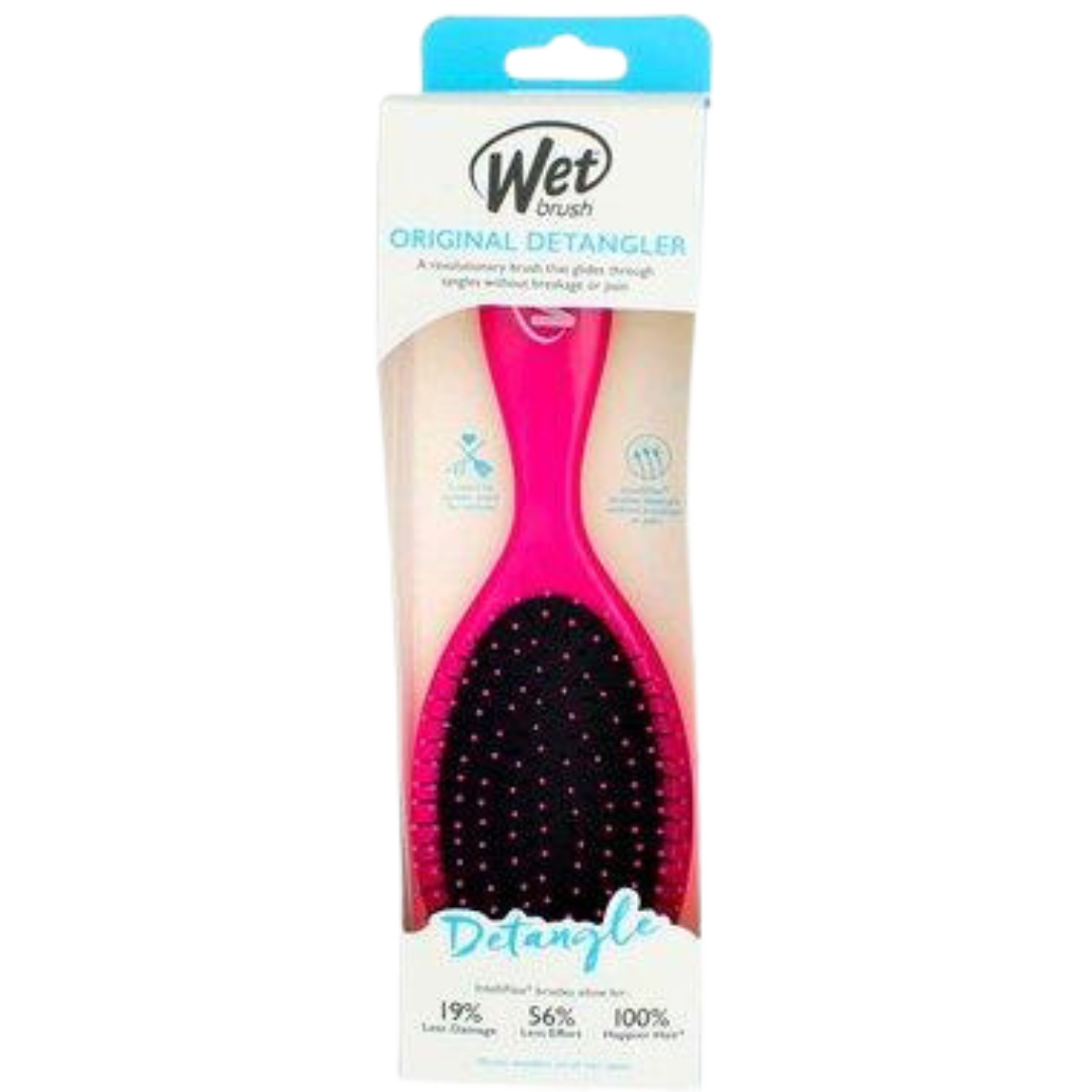 The Wet Brush Original Detangler by Wet Brush in pink packaging is perfect for tangles and frizzy hair.