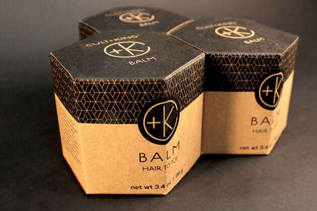 Cult and King packaging design focuses on the organic botanical ingredients used in its Cult and King BALM | Hair to Toe skin and hair care products.