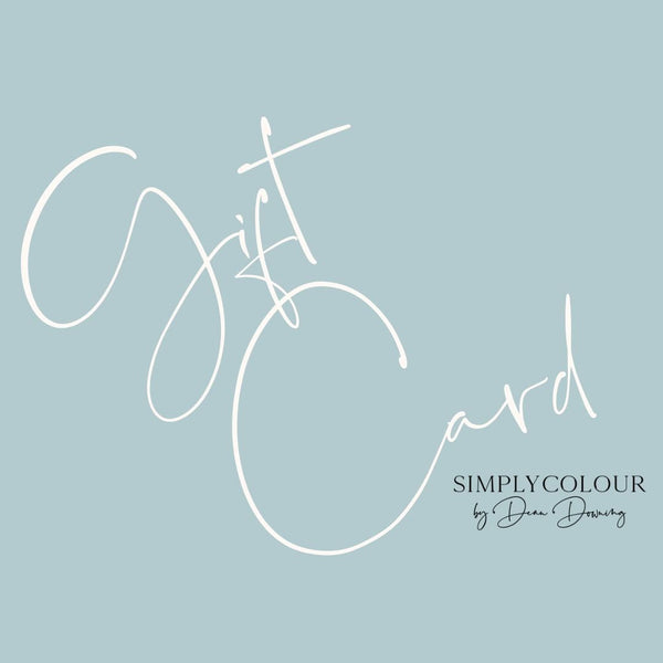 Light blue background with "Gift Card" in large white script and "Simply Colour Hair Salon Studio & Online Store" in small black text—ideal for use at our online store as a Simply Colour Online Store Gift Card.
